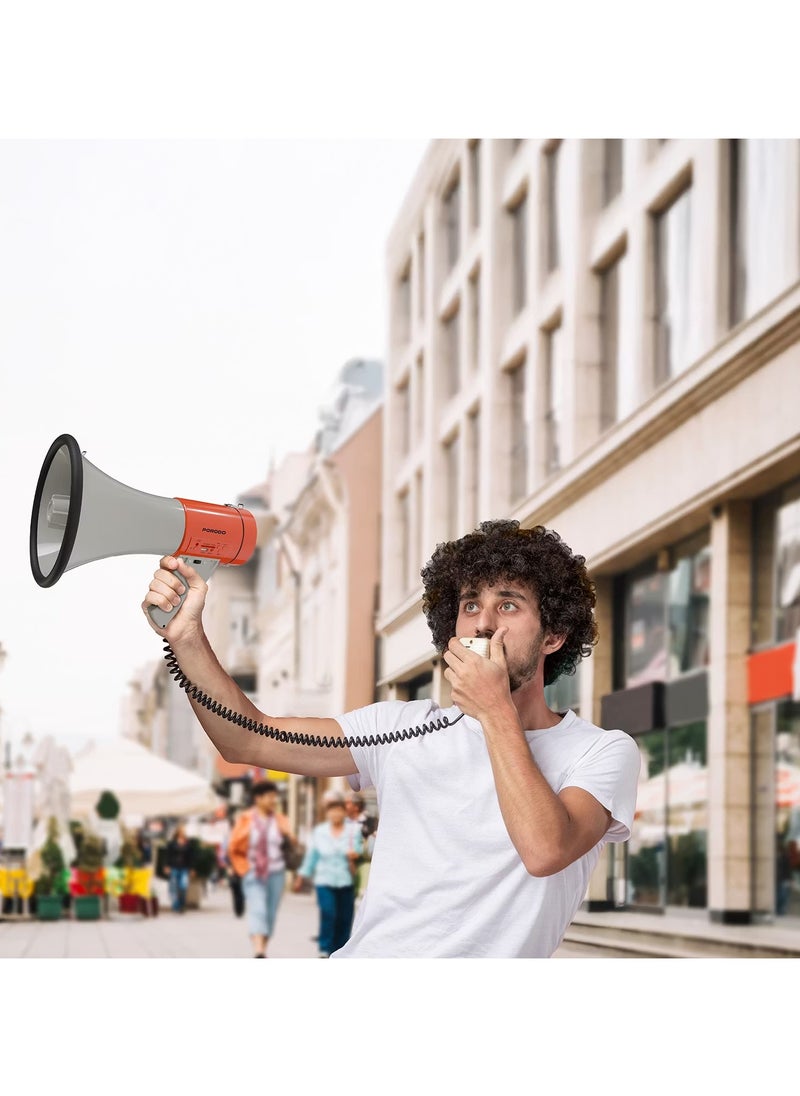 Porodo Portable Wireless Rechargeable Megaphone with Carrying Strap, Speaker, Up to 8 Hours of Battery Life, 50W Power Output, Up to 700m Effective Range, Recording Feature, Clear & Loud Sound - Orange