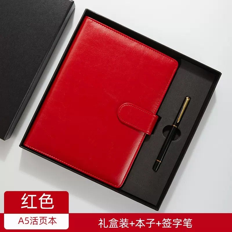 Qing Yi Le Wen Hua Yong Pin دفتر ملاحظات كلاسيكي للأعمال بنظام الحلقات، مقاس A5 وB5، غلاف جلدي فاخر، ورق مسطر، مجموعة هدايا للمكاتب والاجتماعات، قابل للتخصيص - Image 1