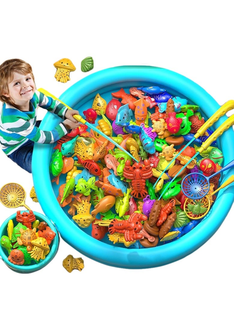 CALL PLAY Magnetic Fishing Toys Game Set for Kids | Water Table Bathtub Kiddie Pool Party & Pole Rod Net, Plastic Floating Fish Toddler Color Ocean Sea Animals Eid Age 3 4 5 6 Year - Image 1
