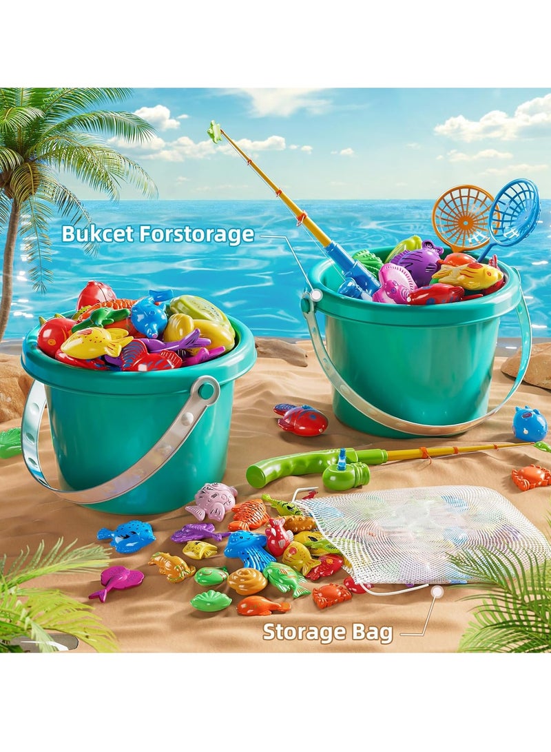 CALL PLAY Magnetic Fishing Toys Game Set for Kids | Water Table Bathtub Kiddie Pool Party & Pole Rod Net, Plastic Floating Fish Toddler Color Ocean Sea Animals Eid Age 3 4 5 6 Year - Image 4