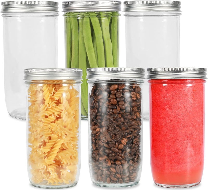 Ieavier Mason Jars Wide Mouth 24oz, 6 pack Glass Pickle Canning Jars Food Storage With Airtight Mason Jar lids and Bands for Canning, Preserving, Fermenting, Pickling, DIY Projects - Image 1