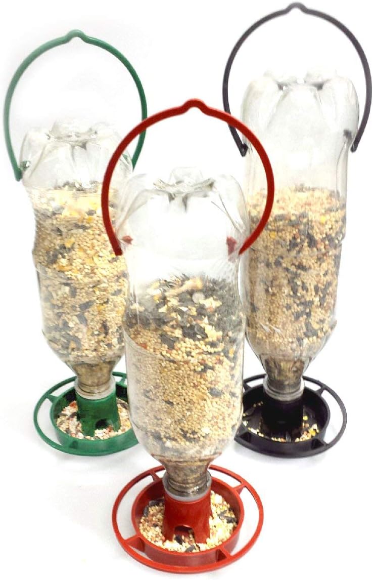 Gadjit 3 Hanging Soda Bottle Bird Feeders3 Fun Inexpensive Project for Kids at Home Fill Plastic Soda Bottles with Bird Seed Twist on Feeding Tray Hang Outdoors Pack of 3 - Image 1