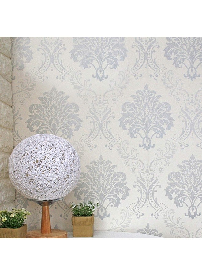 wolpin Wall Stickers DIY Wallpaper (45 cm x 10 m) Floral Damask Self Adhesive, Living Room, Hall, Sofa Background Decal, Grey - Image 1