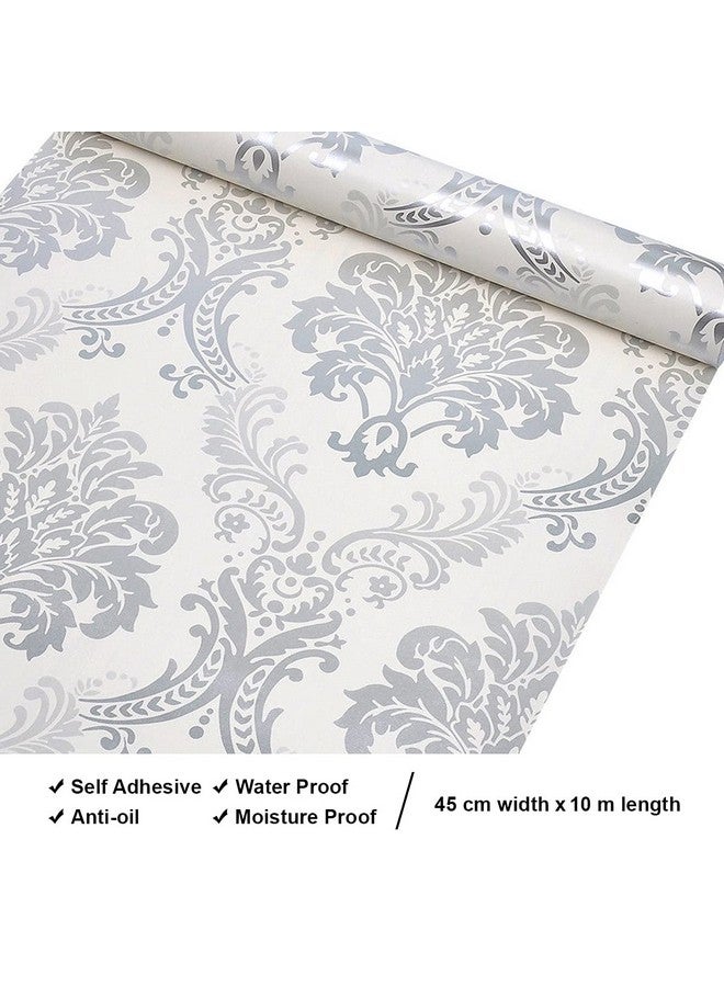wolpin Wall Stickers DIY Wallpaper (45 cm x 10 m) Floral Damask Self Adhesive, Living Room, Hall, Sofa Background Decal, Grey - Image 3