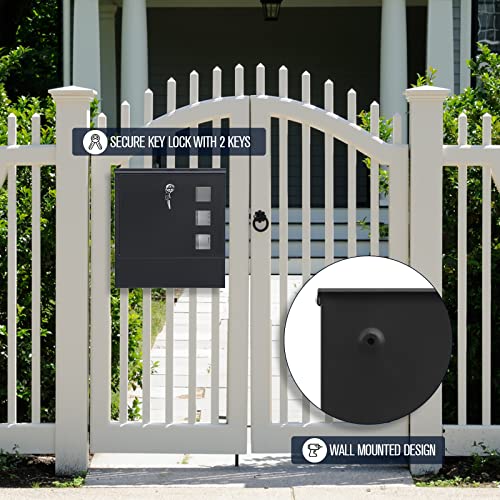 KYODOLED Locking Mailbox Wall Mount, Locked Mail Boxes, Mailbox with Key Lock for Outside, Large Capacity Drop Box for Newspapers, 13 x 3.4 x 11.8 Inch, Black - Image 5