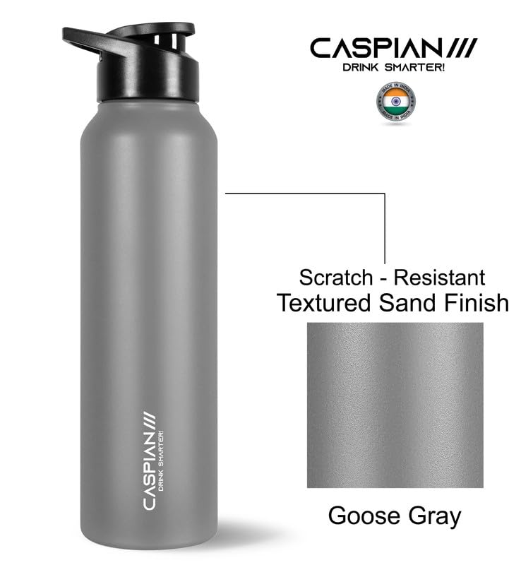 CASPIAN /// HIke ISI Certified Stainless Steel Water Bottle 1 ltr. (Grey Goose, 1 Litre) | Leak Proof Sipper for Fridge Home Office Travel School Kids Boys Girls Adults Sports Gym Yoga Gift|BPA Free - Image 2
