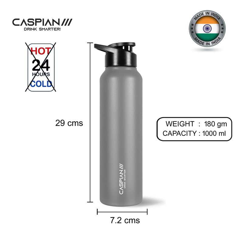 CASPIAN /// HIke ISI Certified Stainless Steel Water Bottle 1 ltr. (Grey Goose, 1 Litre) | Leak Proof Sipper for Fridge Home Office Travel School Kids Boys Girls Adults Sports Gym Yoga Gift|BPA Free - Image 3