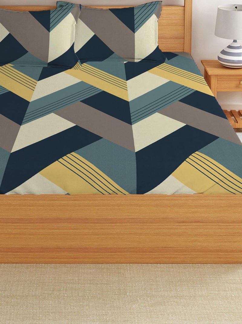 LOOMLYFE 300 TC Cotton Feel Glace Cotton Elastic Fitted Printed King Size Double Bed Bedsheet with 2 Pillow Covers Fits Upto 8 inches Mattress, Size- 72X78 Inches, BlueArrow - Image 3