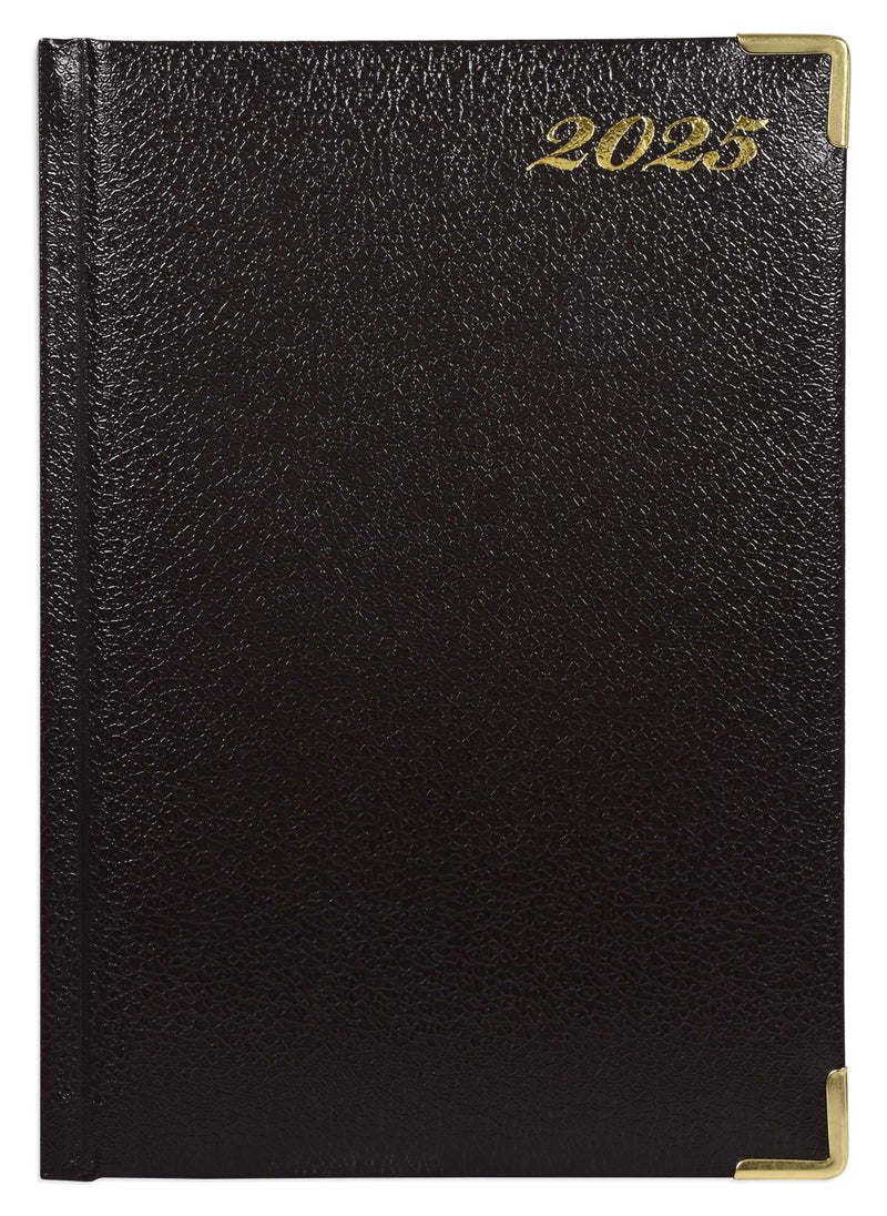 FIS Fis 2025 A5 Diary,Gold Corners,English Vinyl 1Side Padded Chocolate -FSDI22E25CH  - Image 1