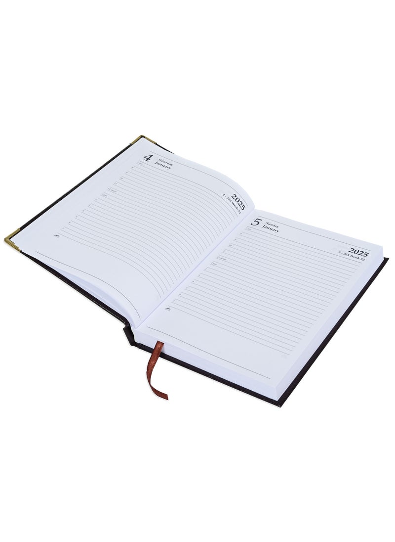FIS Fis 2025 A5 Diary,Gold Corners,English Vinyl 1Side Padded Chocolate -FSDI22E25CH  - Image 2