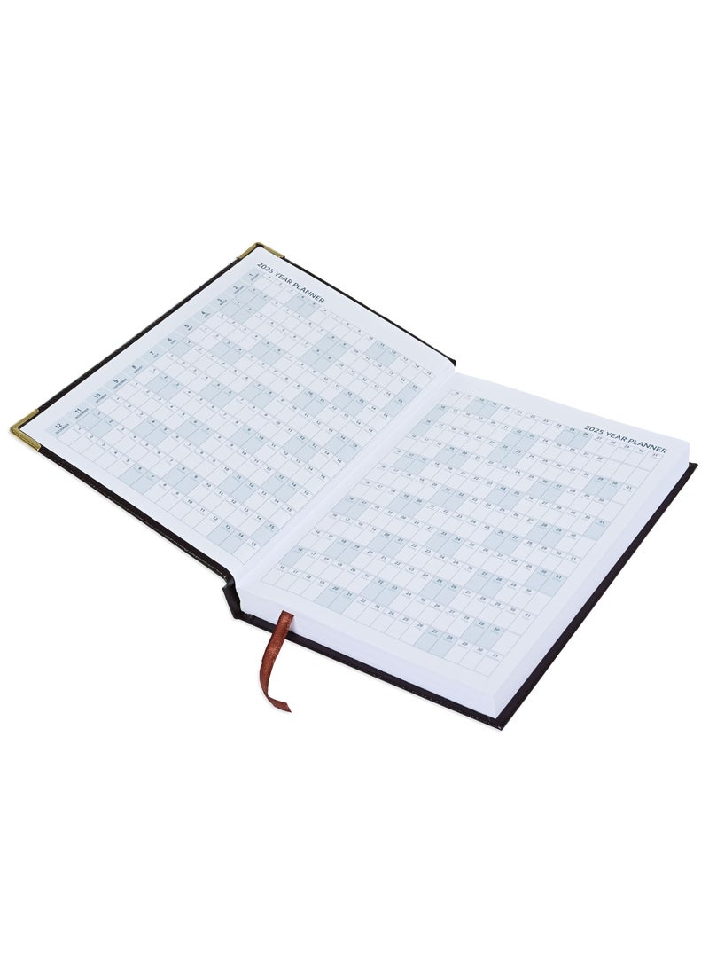 FIS Fis 2025 A5 Diary,Gold Corners,English Vinyl 1Side Padded Chocolate -FSDI22E25CH  - Image 3