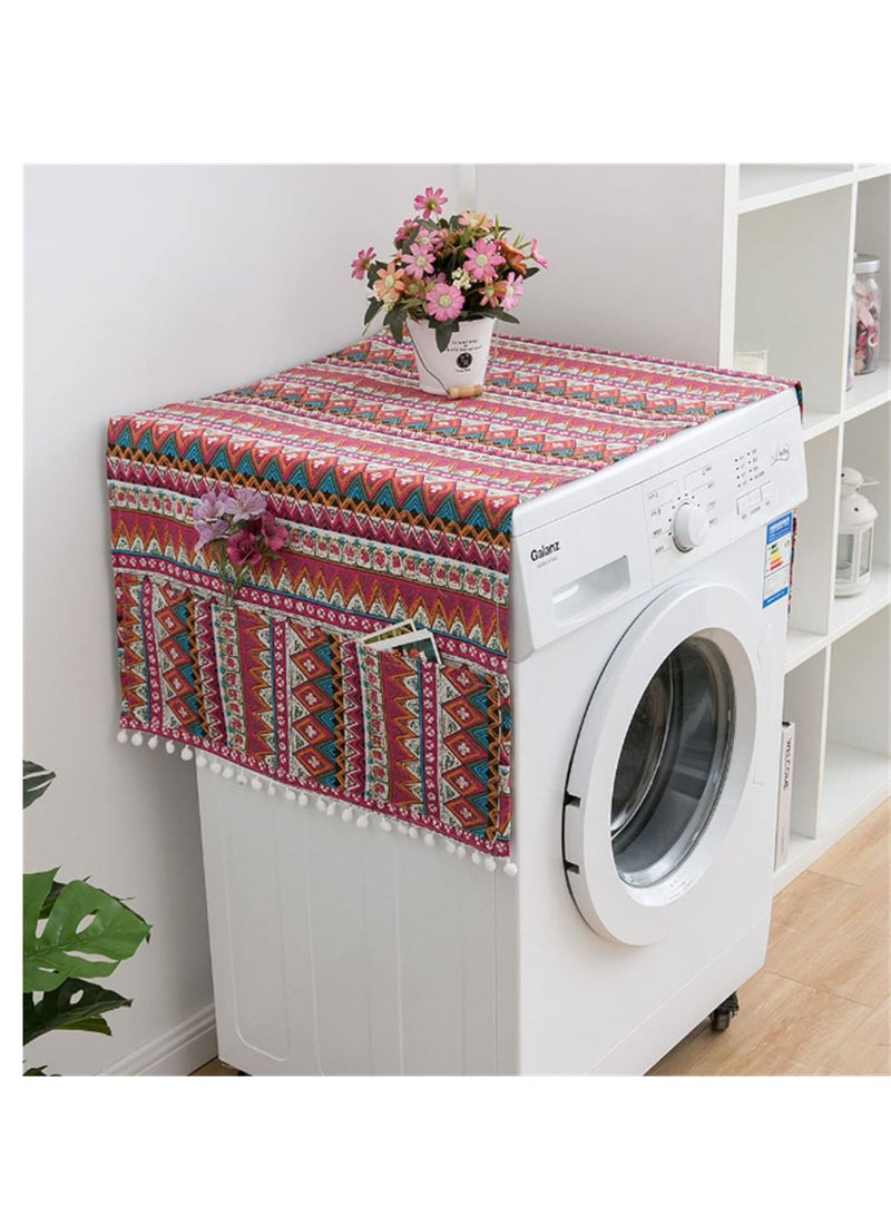 Y&D Refrigerator Dust-Proof Cover, Cotton Washing Machine Waterproof Cover with Side Storage Bags, Multi Purpose Top Covers, Universal Cloth for Home and Kitchen Red  - Image 1