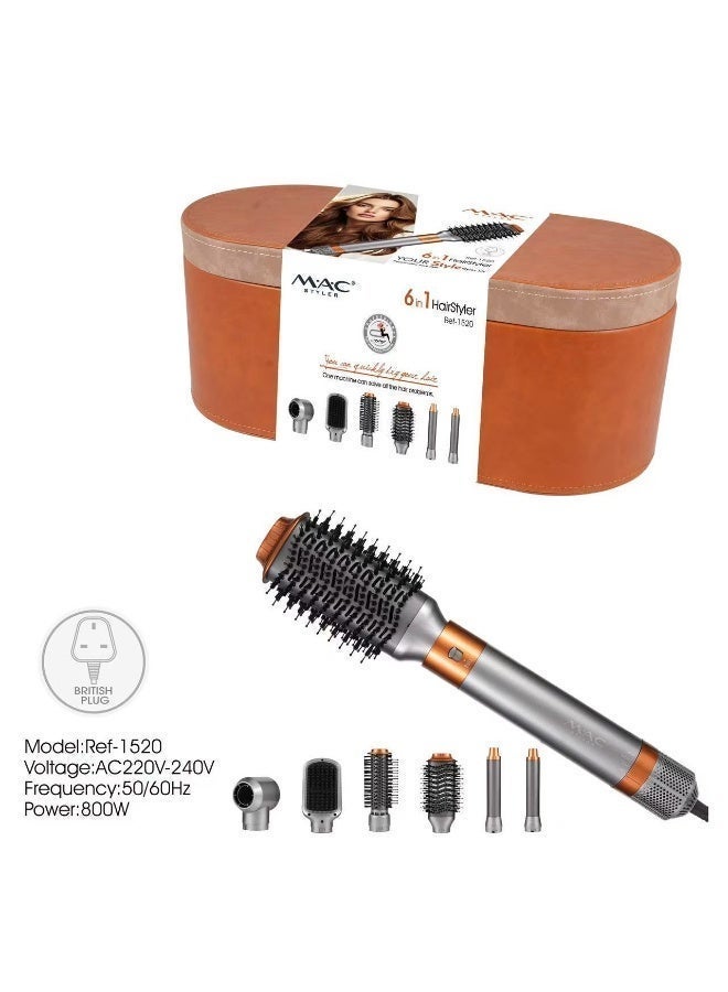 Mac Styler رف-1520 جهاز تصفيف الشعر 6 في 1 مجفف شعر ومكثف – 800 واط – قابس بريطاني – رف 1520 – مع حقيبة تخزين فاخرة - Image 1