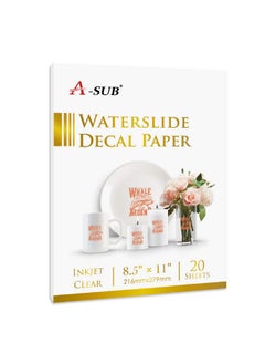 Waterslide Decal Paper For Inkjet Printers 20 Sheets Clear Water Slide Transfer Paper 8.5X11 In For Diy Tumbler Mug Glass Decals