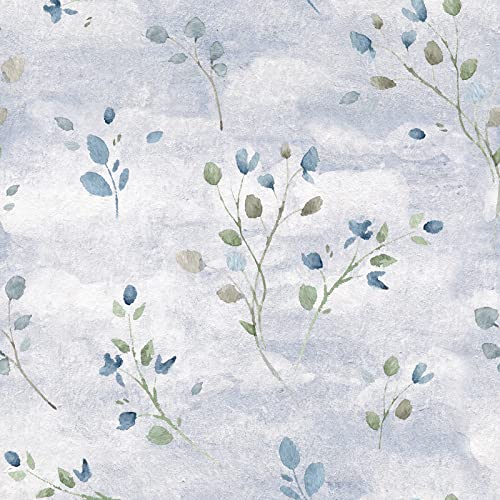 VaryStyle 17.7"x118" Blue Eucalyptus Leaf Wallpaper Peel and Stick Wallpaper Blue Leaves Floral Wallpaper Thickened Removable Self Adhesive Waterproof Contact Paper for Cabinets Shelves Drawers Walls - Image 1