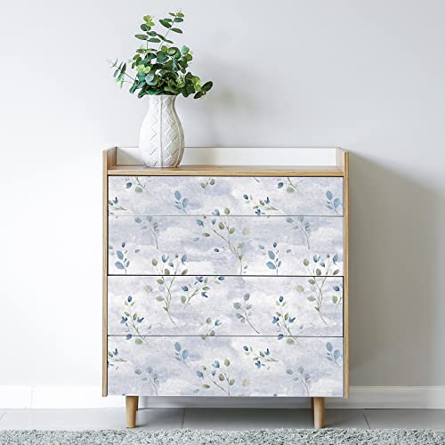 VaryStyle 17.7"x118" Blue Eucalyptus Leaf Wallpaper Peel and Stick Wallpaper Blue Leaves Floral Wallpaper Thickened Removable Self Adhesive Waterproof Contact Paper for Cabinets Shelves Drawers Walls - Image 2