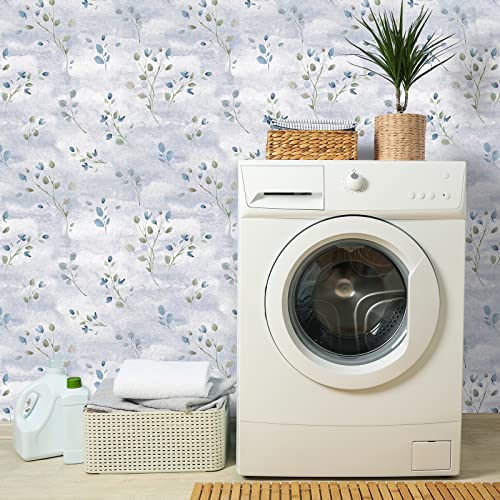 VaryStyle 17.7"x118" Blue Eucalyptus Leaf Wallpaper Peel and Stick Wallpaper Blue Leaves Floral Wallpaper Thickened Removable Self Adhesive Waterproof Contact Paper for Cabinets Shelves Drawers Walls - Image 3