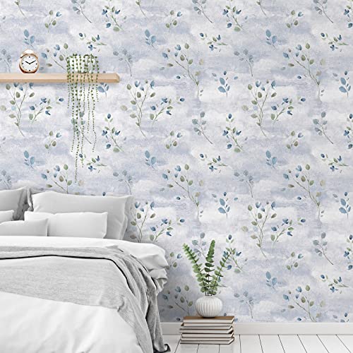 VaryStyle 17.7"x118" Blue Eucalyptus Leaf Wallpaper Peel and Stick Wallpaper Blue Leaves Floral Wallpaper Thickened Removable Self Adhesive Waterproof Contact Paper for Cabinets Shelves Drawers Walls - Image 4
