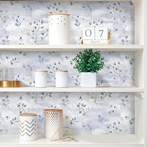 VaryStyle 17.7"x118" Blue Eucalyptus Leaf Wallpaper Peel and Stick Wallpaper Blue Leaves Floral Wallpaper Thickened Removable Self Adhesive Waterproof Contact Paper for Cabinets Shelves Drawers Walls - Image 5