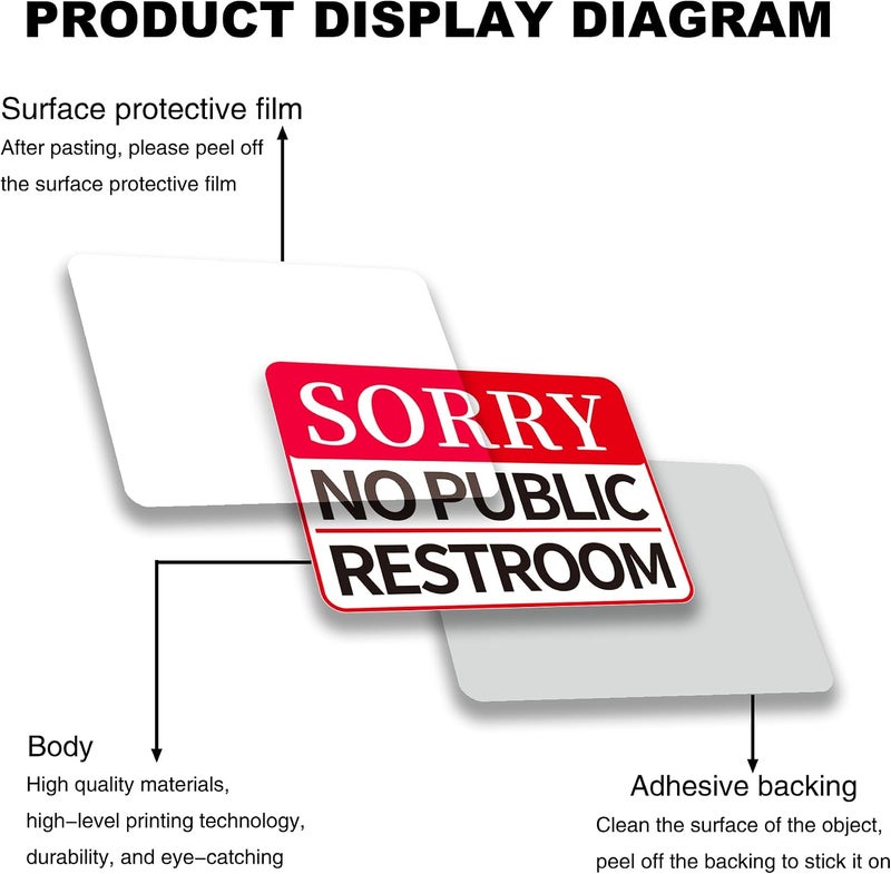 LONGMUU 2 PCS No Public Restroom Signs for Business, Self Adhesive Vinyl No Public Restroom Sticker Waterproof and UV Resistant Sorry No Public Bathroom Signs for Door or Window - Image 3