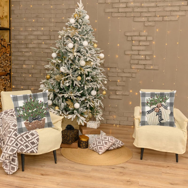 ONFAON Christmas Decorations - Christmas Pillow Covers 18x18 Set of 4  Holiday Christmas Decor Home Sofa Couch Cushion Indoor Decorations - Image 5