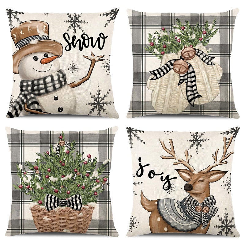 ONFAON Christmas Decorations - Christmas Pillow Covers 18x18 Set of 4  Holiday Christmas Decor Home Sofa Couch Cushion Indoor Decorations - Image 1