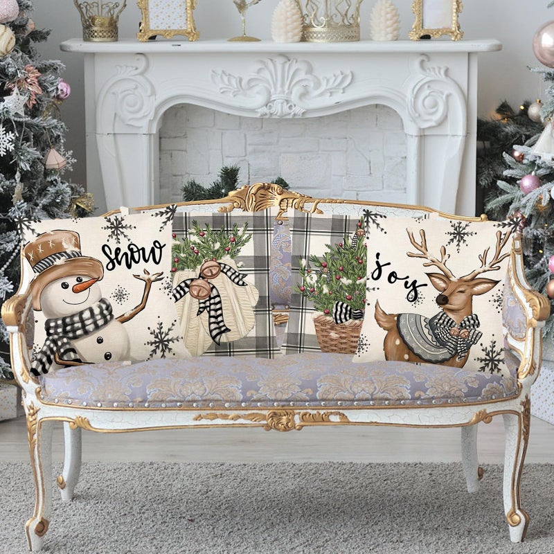ONFAON Christmas Decorations - Christmas Pillow Covers 18x18 Set of 4  Holiday Christmas Decor Home Sofa Couch Cushion Indoor Decorations - Image 3