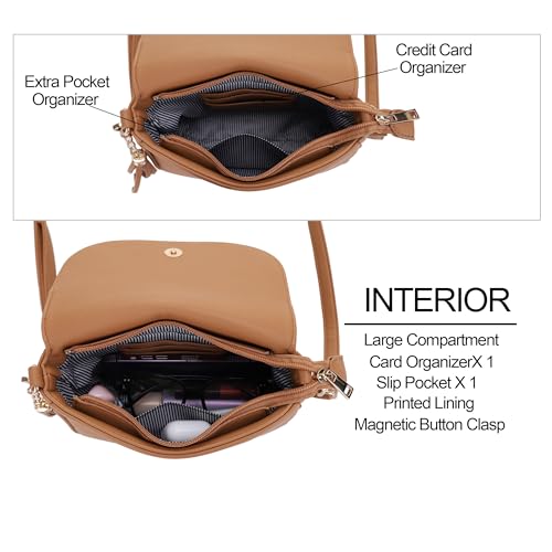 EVVE Small Crossbody Bag for Women Trendy Vegan Leather Flap Saddle Purses with Adjustable Shoulder Strap -Light Tan - Image 3