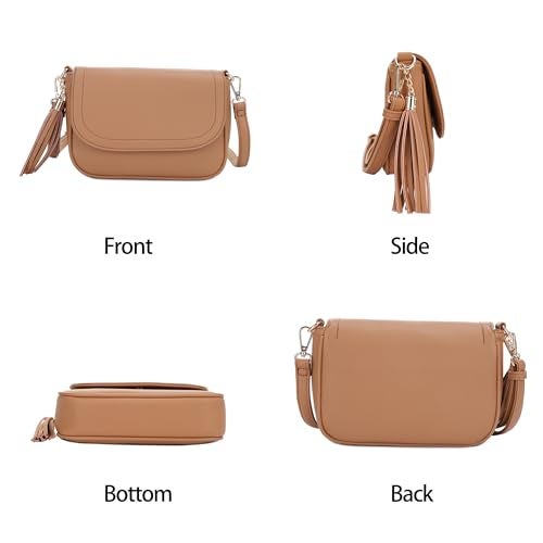 EVVE Small Crossbody Bag for Women Trendy Vegan Leather Flap Saddle Purses with Adjustable Shoulder Strap -Light Tan - Image 2