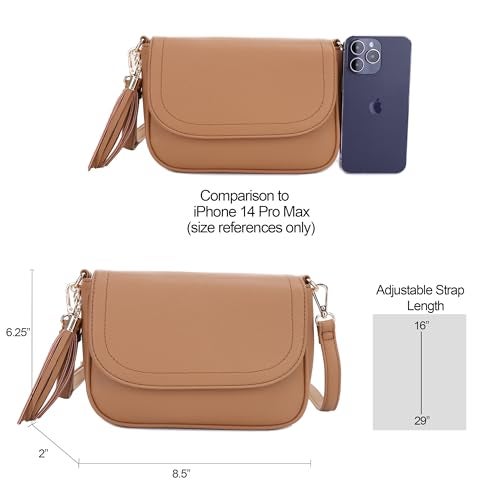 EVVE Small Crossbody Bag for Women Trendy Vegan Leather Flap Saddle Purses with Adjustable Shoulder Strap -Light Tan - Image 4