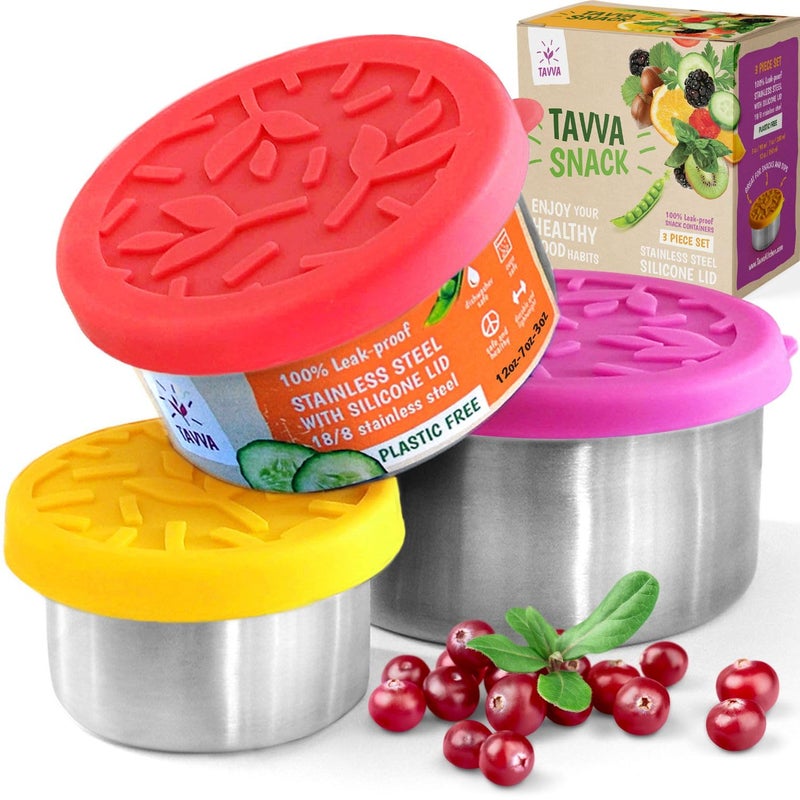 TAVVA Stainless Steel Snack Containers for Kids (12oz/7oz/3oz), Stainless Steel Containers with Lids, Stainless Steel Lunch Box for Kids, Lunch Box Containers for Kids - Image 1