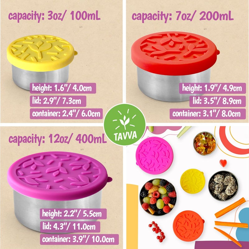 TAVVA Stainless Steel Snack Containers for Kids (12oz/7oz/3oz), Stainless Steel Containers with Lids, Stainless Steel Lunch Box for Kids, Lunch Box Containers for Kids - Image 4
