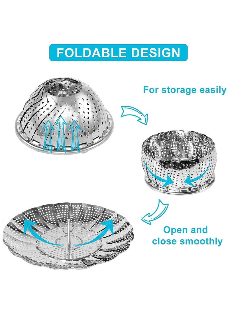 Arabest Steamer Shelf, Stainless Steel Steamer Basket with Removable Handle, Collapsible Steaming Basket Fits Various Pots and Pans (24.5.5 x 24.5 cm) - Image 3