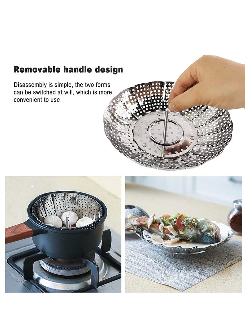 Arabest Steamer Shelf, Stainless Steel Steamer Basket with Removable Handle, Collapsible Steaming Basket Fits Various Pots and Pans (24.5.5 x 24.5 cm) - Image 4