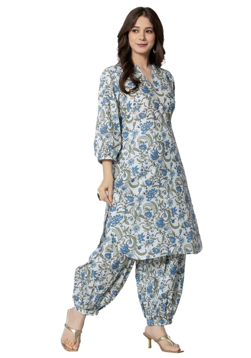 rytras Women's Pure Cotton Printed Straight Kurta Set with Palazzo Pants - Ethnic Wear, Blue(RYT592-N,XL) - Image 3