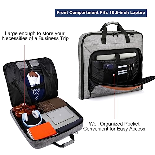 PUSLOM Travel Garment Bag, 40-Inch 3 Suit Dress Carry On, Grey - Image 3