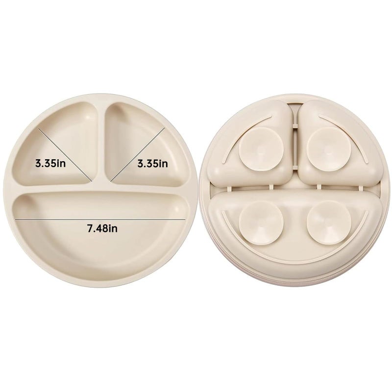 PandaEar Silicone Baby Feeding Set| 2 Divided Suction Plate + 2 Suction Bowl + 2 Tiny Cup with 2 Spoons| Baby Led Weaning Supplies Self Feeding Utensils (Blue White) - Image 4