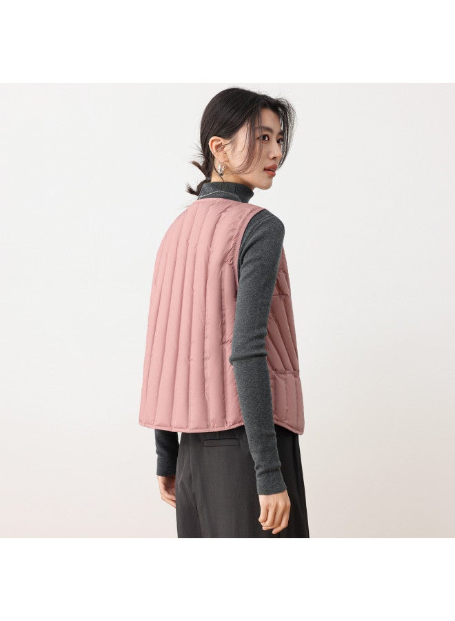 YaYa Winter Classic V-neck Women's Vest, Wear Inside Or Outside, Button Placket, Solid Color, Simple, 90% Down Vest For Women - Image 4