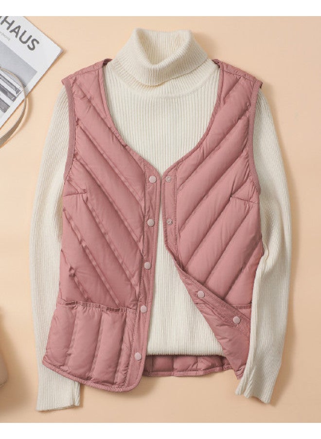 YaYa Winter Classic V-neck Women's Vest, Wear Inside Or Outside, Button Placket, Solid Color, Simple, 90% Down Vest For Women - Image 1