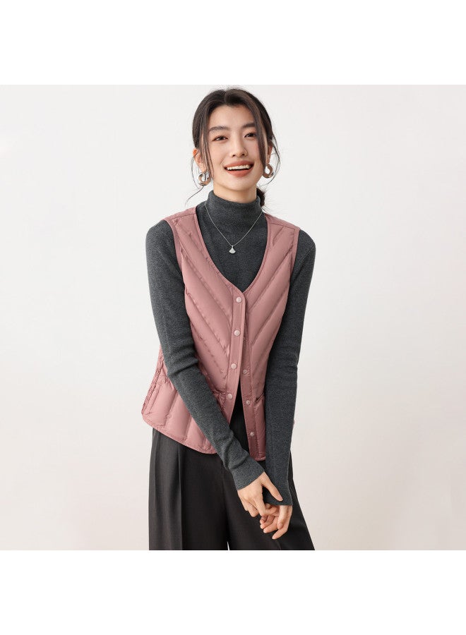 YaYa Winter Classic V-neck Women's Vest, Wear Inside Or Outside, Button Placket, Solid Color, Simple, 90% Down Vest For Women - Image 5