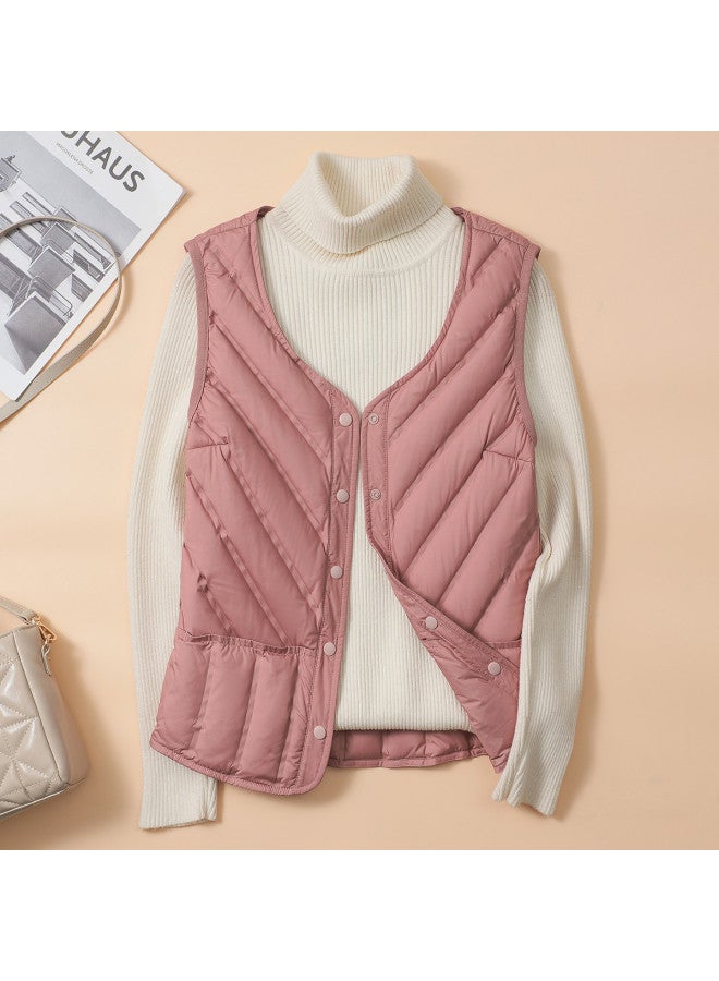 YaYa Winter Classic V-neck Women's Vest, Wear Inside Or Outside, Button Placket, Solid Color, Simple, 90% Down Vest For Women - Image 2
