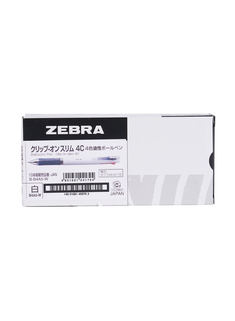 ZEBRA Clip-On Multi Pen 4in1 ( 0.7 mm) , 4 Colors , Soft Comfort Grip for Smooth Writing , Pack of 10 Pens - White - Image 1