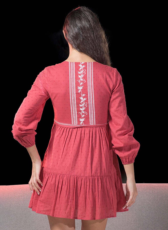 VIRGIO 100% Cotton Dress With Intricate Contrast Embroidery - Image 5