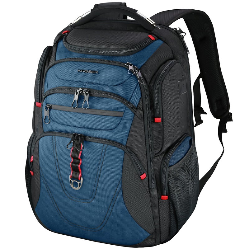 KROSER Friendly Travel Laptop Backpack 17.3 inch XXXL Gaming Backpack Water-Repellent College Daypack Business Backpack with RFID Pockets & USB Port for Men/Women-Black/Haze Blue - Image 1