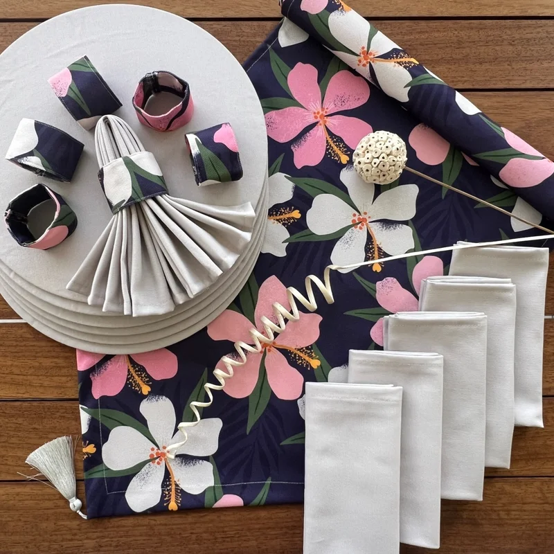 ديسينازمير Desizmir Placemat Batik Pattern Set 6 Tableware, 6 Cloth Napkins, 6 Napkin Rings and Runner Cover Combination 3