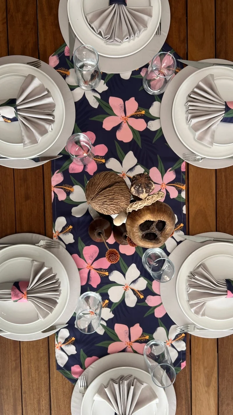 ديسينازمير Desizmir Placemat Batik Pattern Set 6 Tableware, 6 Cloth Napkins, 6 Napkin Rings and Runner Cover Combination 3