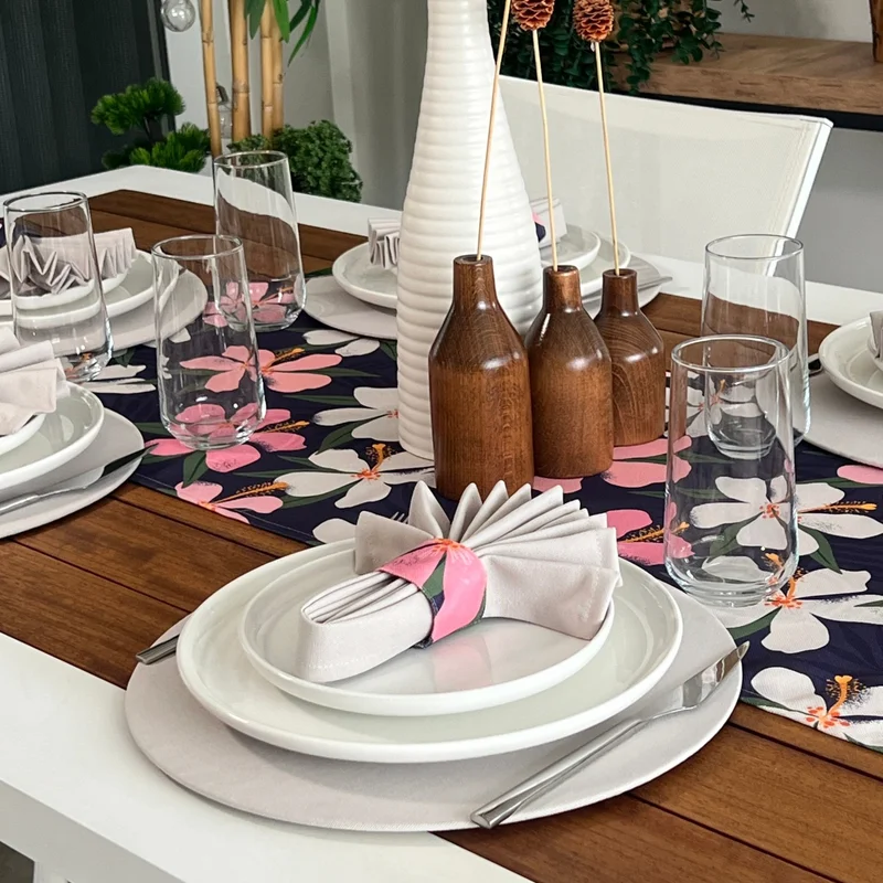 ديسينازمير Desizmir Placemat Batik Pattern Set 6 Tableware, 6 Cloth Napkins, 6 Napkin Rings and Runner Cover Combination 3