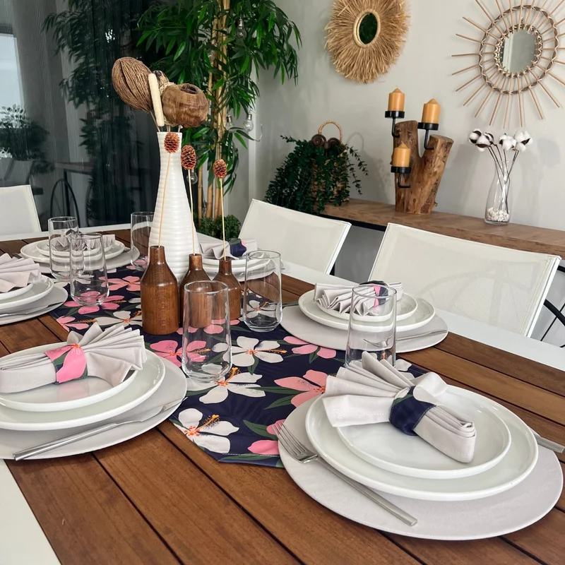 ديسينازمير Desizmir Placemat Batik Pattern Set 6 Tableware, 6 Cloth Napkins, 6 Napkin Rings and Runner Cover Combination 3