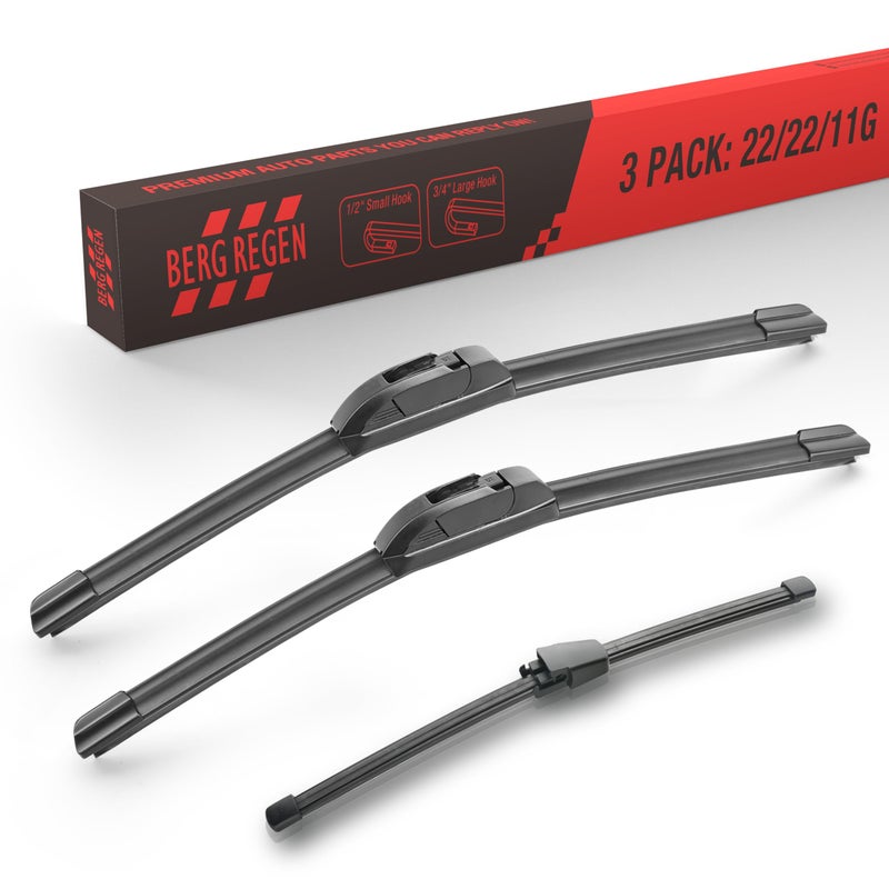 BERG REGEN 2222 Windshield Wiper Blades with 11 Rear Automotive Replacement Set for Ford Expedition 20182024 Lincoln Navigator 20182022 Genuine OEM Quality Set of 3