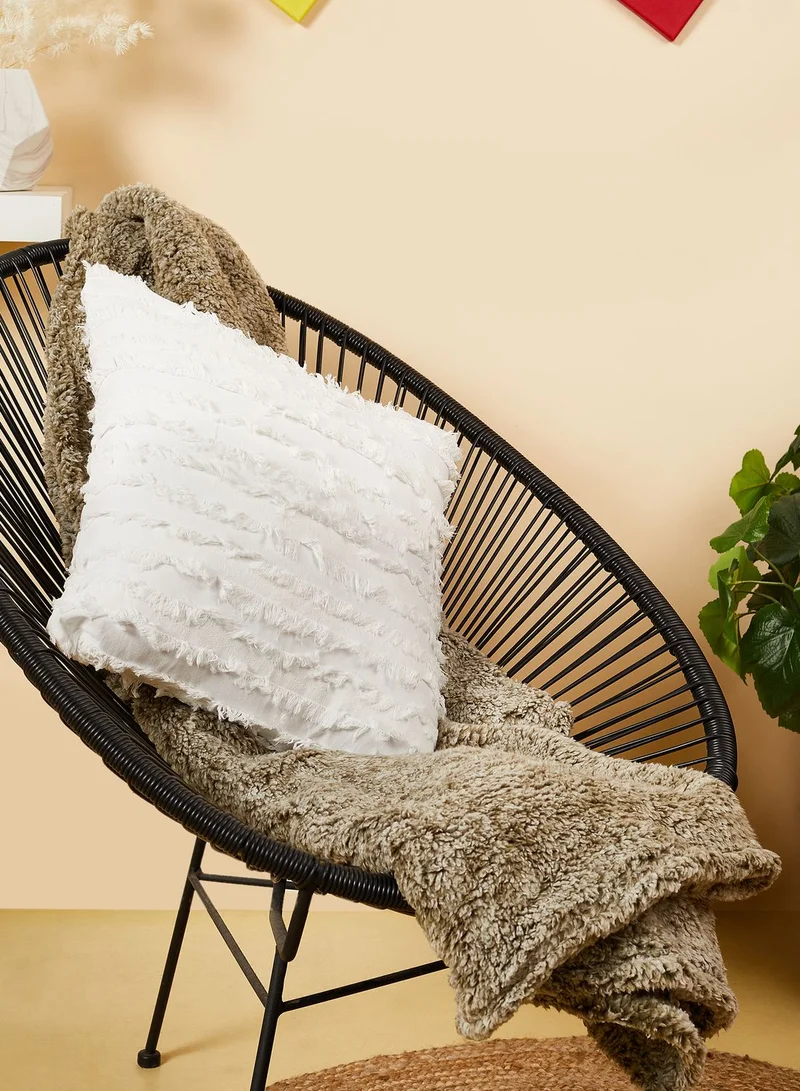 Noire Edit White Fringe Cushion With Insert